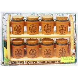 NEW POTTERY 8 JAR SPICE RACK
