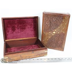 TWO MAHOGANY WOOD CARVED JEWELRY BOXES