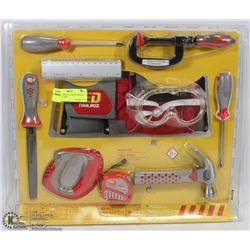 NEW CHILDRENS CARPENTERS SET RED TOOL BOX