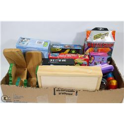 FLAT OF PUZZLES AND OTHER KID ITEMS