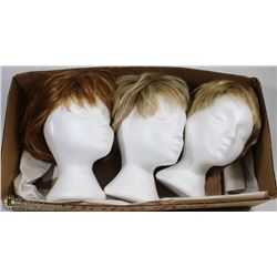 BOX WITH 3 RENE PARIS WIGS WITH HEAD STANDS