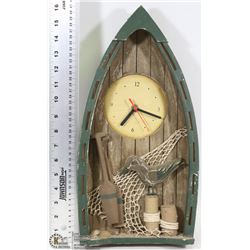 WOOD BOAT HANGING WALL CLOCK
