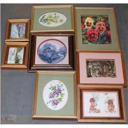 BOX OF FRAMED 3D PICTURES MOSTLY FLOWERS