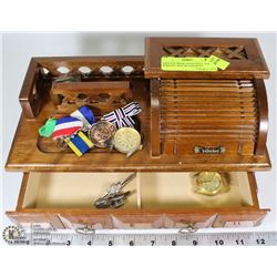 VINTAGE MEN'S VALET ROLL TOP JEWELRY BOX W/CONTENTS