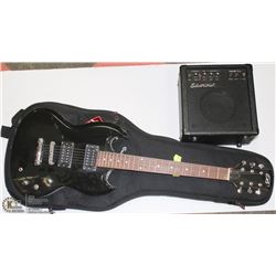 B ELECTRIC GUITAR BLACK IN FABRIC CASE W/