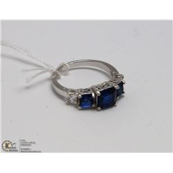 #100 BLUE SAPPHIRE & CZ RING .925 STERLING SILVER
