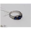 Image 1 : #100 BLUE SAPPHIRE & CZ RING .925 STERLING SILVER