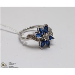 #103 BLUE SAPPHIRE & CZ RING .925 STERLING SILVER