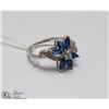 Image 1 : #103 BLUE SAPPHIRE & CZ RING .925 STERLING SILVER