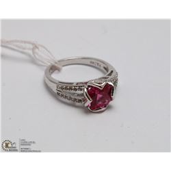 #149 PINK SAPPHIRE &CZ RING.925 STERLING SILVER