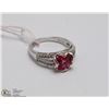 Image 1 : #149 PINK SAPPHIRE &CZ RING.925 STERLING SILVER