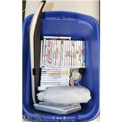 TOTE WITH 31 WII GAMES INCL TONY HAWK SKATEBOARD,
