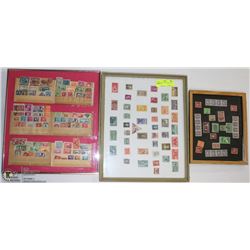 3 FRAMED LOT WITH COLLECTION OF STAMPS