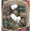 Image 1 : BOX OF ASSORTED GLASS INSULATORS SOME MARKED CPR