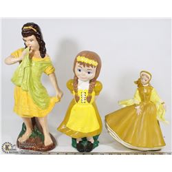 3 VINTAGE CERAMIC OUTDOOR LADY ORNAMENTS