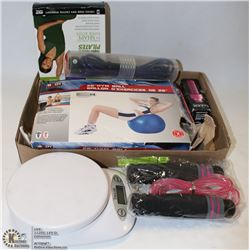 FLAT OF ASSORTED EXCERCISE ACCESSORIES BALL,
