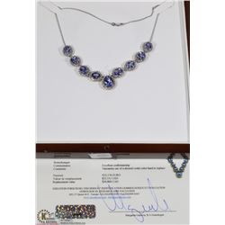 STAMPED 14K WHITE GOLD TANZANITE DIAMOND NECKLACE