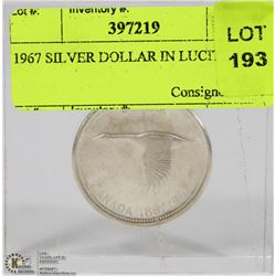 1967 SILVER DOLLAR IN LUCITE