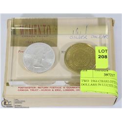 TWO  1964 CHARLOTTETOWN COINS  IN LUCITE (100TH
