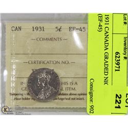 1931 CANADA GRADED NICKEL (EF-45)