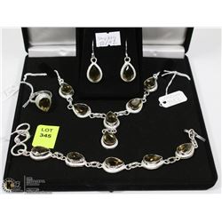 SMOKY TOPAZ NECKLACE,EARRINGS,RING,BRACELET 4PCS