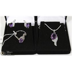 NATURAL AMETHYST PENDANT,EARRINGS,RING & CZ 3PCS S