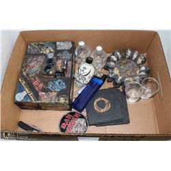 BOX W/IRON MAIDEN BELT BUCKLE, SKULL