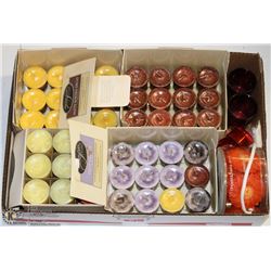 BOX FULL OF NEW VOTIVE SCENTED CANDLES