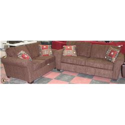 NEW 1000 BROWN FABRIC SOFA & LOVESEAT