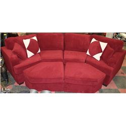 NEW 1799 RED VELVET SECTIONAL W/2 OTTOMANS
