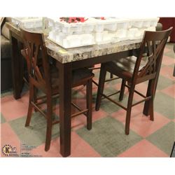 NEW FAUX MARBLE BAR TABLE WITH 4 SOLID WOOD STOOLS