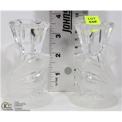 PAIR OF LEAD CRYSTAL SWAN CANDLE HOLDERS