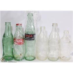 FLAT OF 6 VINTAGE COKE & PEPSI BOTTLES
