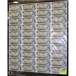 UNCUT / UNCIRCULATED SHEET OF $1 BILLS 1973