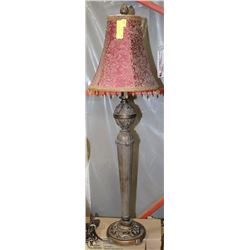 TALL ORNATE CAST IRON TABLE LAMP W/ PRISM SHADE