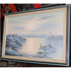 SIGNED OIL ON CANVAS PAINTING FRAMED OF OCEAN