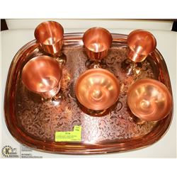 COPPERCRAFT LARGE SERVING PLATTER WITH 6 GOBLETS