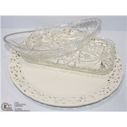 2 CRYSTAL SERVINGWARE & BOWRING SERVING PLATTER