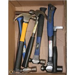 BOX W/7 HAMMERS, BALLPEEN, CLAW,