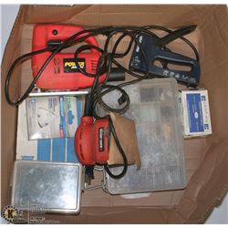 BOX W/JIGSAW, B&D PALM SANDER,