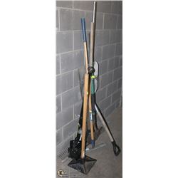 7PC LANDSCAPE AND YARD TOOLS INCL RAKES, DAMPER