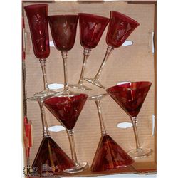 FLAT OF 8 PC OF RED CRYSTAL STEM WARE