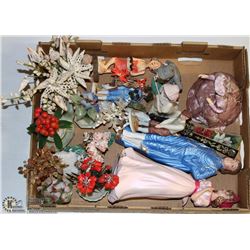FLAT OF ASSORTED FIGURINES/MINI STONE FLORAL