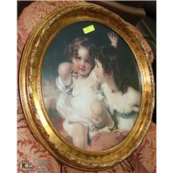 LARGE OVAL FRAMED PICTURE OF 2 CHILDREN