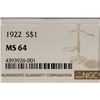 Image 3 : 1922 PEACE SILVER DOLLAR NGC MS64