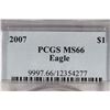 Image 3 : 2007 AMERICAN SILVER EAGLE PCGS MS66
