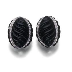 DAVID WEBB A PAIR OF ONYX AND DIAMOND EARCLIPS THE OVAL SHAPED ONYX PLAQUES CARVED WITH A R