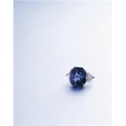 A FINE SAPPHIRE AND DIAMOND RING THE RECTANGULAR-CUT SAPPHIRE WEIGHING 37.09 CARATS OF FINE CO
