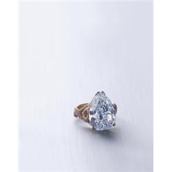 AN EXQUISITE AND IMPORTANT FANCY LIGHT BLUE PEAR SHAPED DIAMOND RING THE PEAR SHAPED FANCY LIG