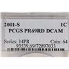 Image 3 : 2001-S LINCOLN CENT PCGS PR69RD DCAM